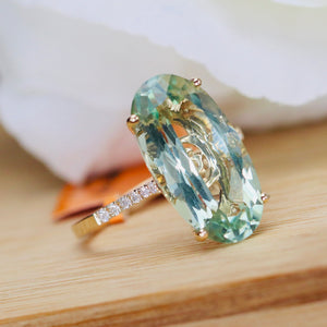 7.85ct oval prasiolite and diamond ring by Effy in 14k yellow gold