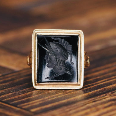 Vintage 1938 14k yellow gold onyx intaglio ring