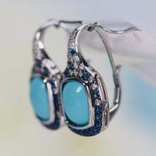 Load image into Gallery viewer, Estate Turquoise, Sapphire and diamond earrings in 18k white gold