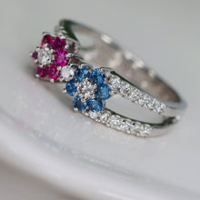 Load image into Gallery viewer, Estate Sapphire, ruby, and diamond ring in 18k white gold