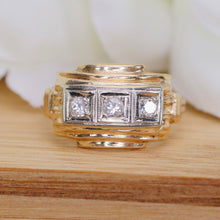 Load image into Gallery viewer, Vintage 3 diamond ring in 14k yellow gold