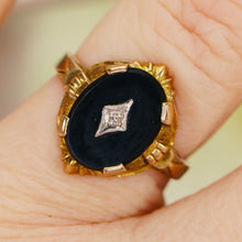 Load image into Gallery viewer, Classic vintage onyx and diamond ring in yellow gold