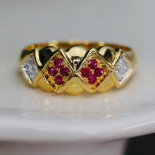 Load image into Gallery viewer, Wide band ring with ruby, and diamond in 18k yellow gold