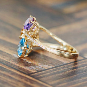 RESERVED: Multi gemstone and diamond ring by Effy in 14k yellow gold