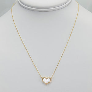 14k yellow gold mother of pearl and diamond heart necklace by Effy