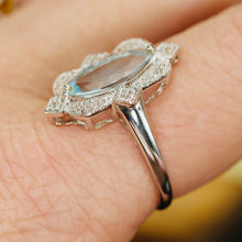 Load image into Gallery viewer, Long and lean Aquamarine and Diamond 14k white Gold Ring